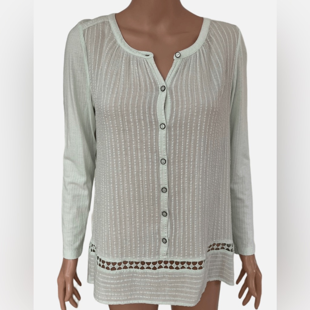 76 Lucky Brand Light Green LaceTrim Blouse
